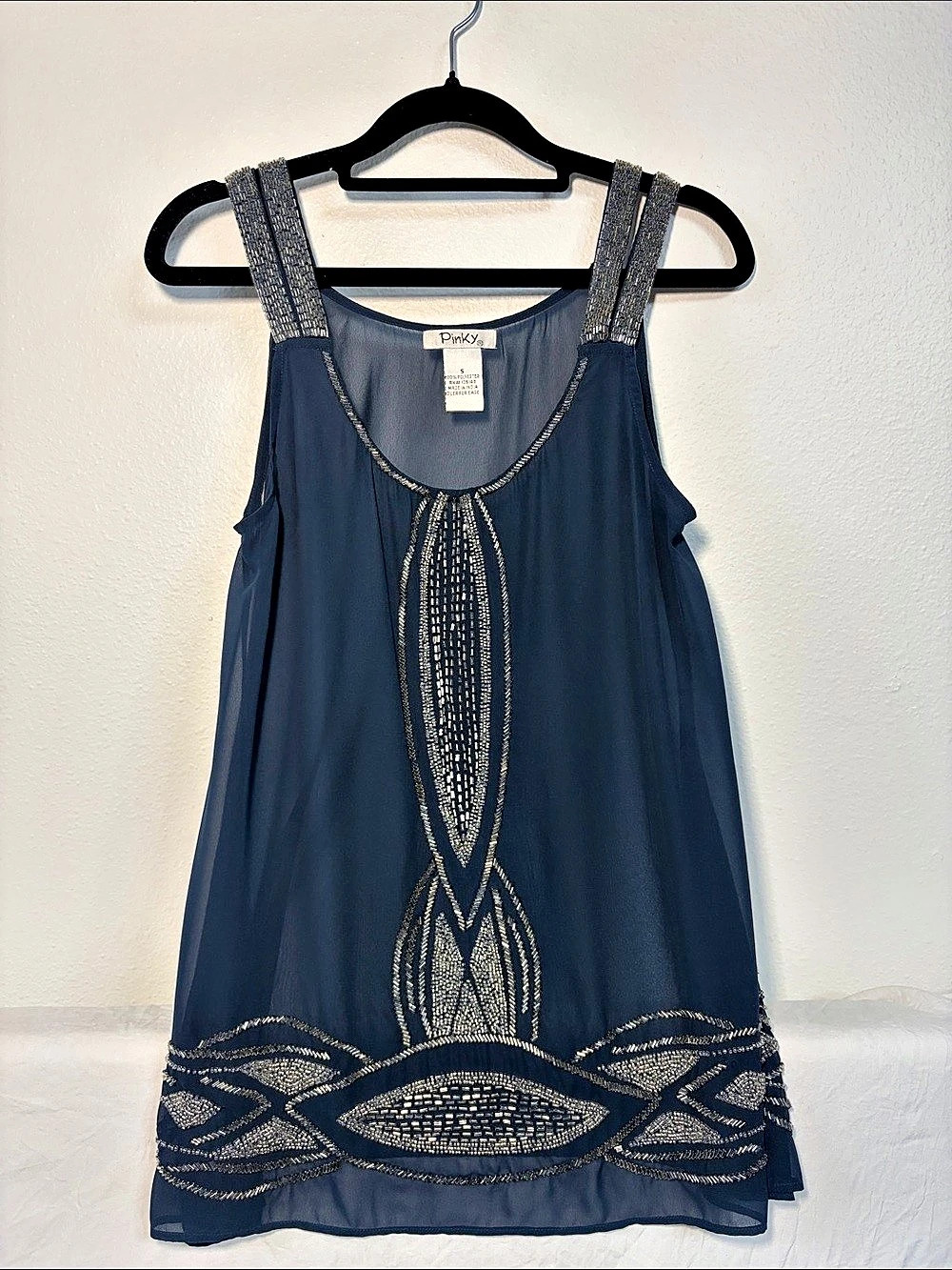 Pinky Embellished Tank Top in Blue Size Small